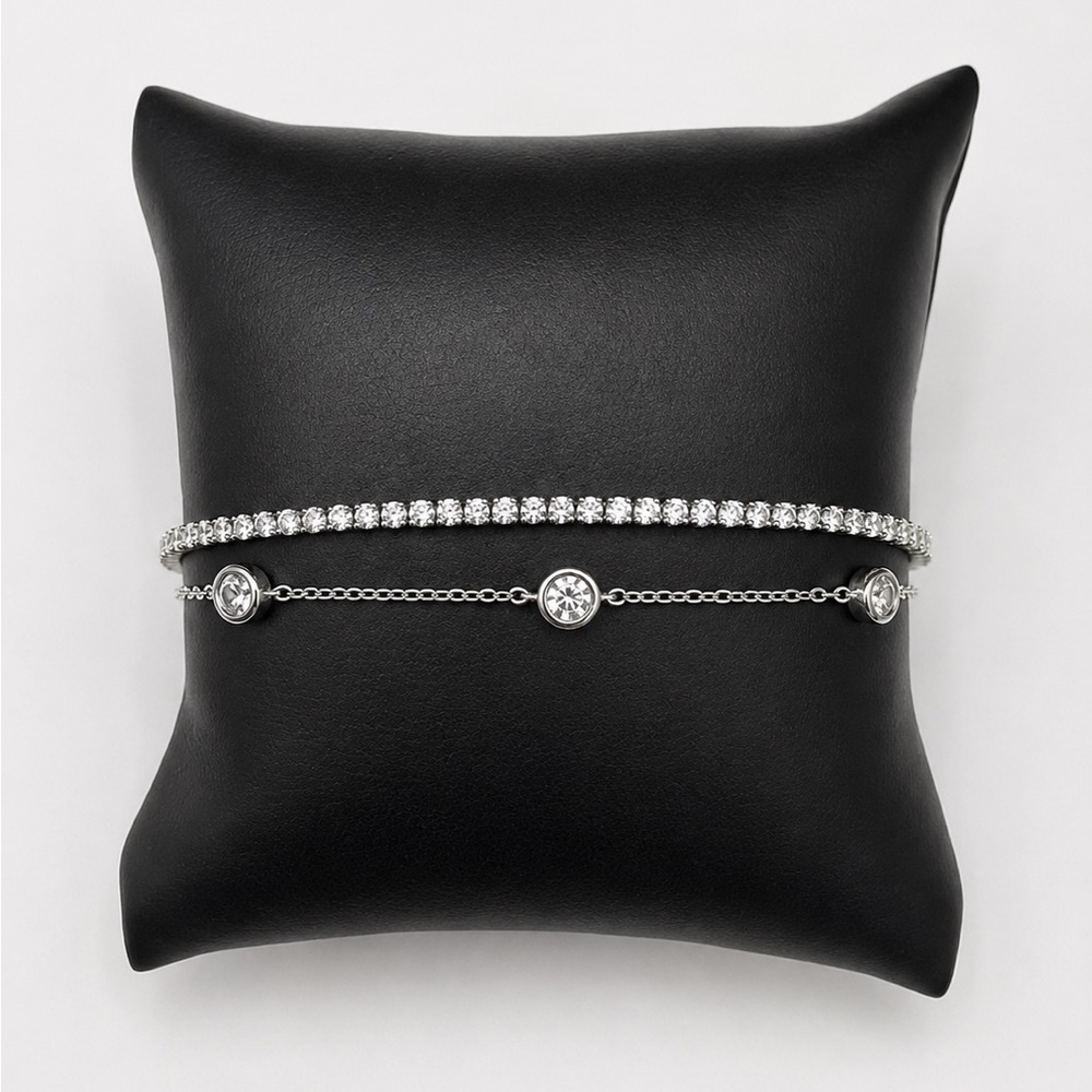 925 Sterling Silver Spinel Double Ladies Bracelet Size 8” Adjustable
